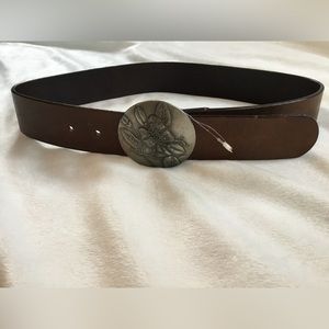 J. Crew Genuine Leather Belt with Floral Round Metal Buckle NWOT
